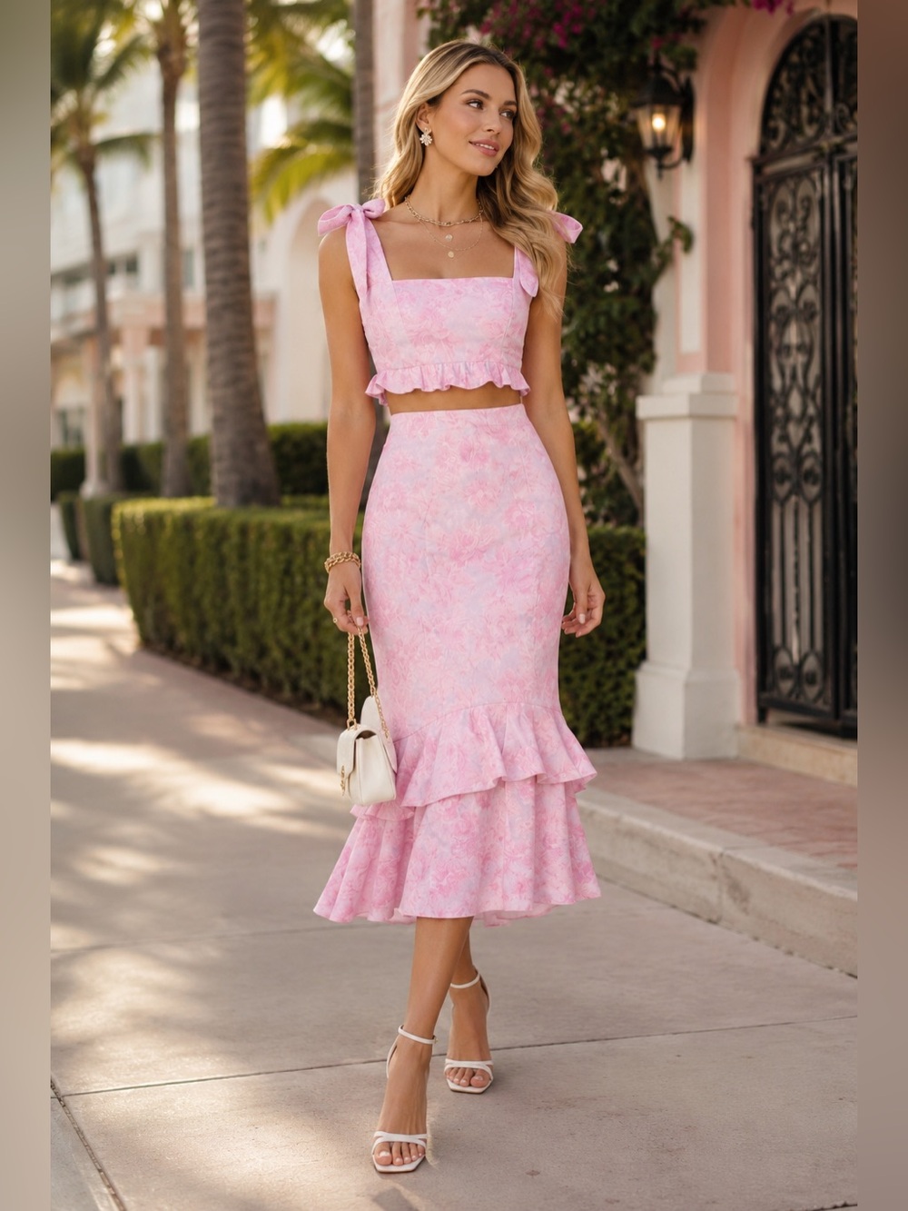 Show Me Your Mumu Dutchess Ruffle Skirt & Top Set Blushing Floral Medium NWT